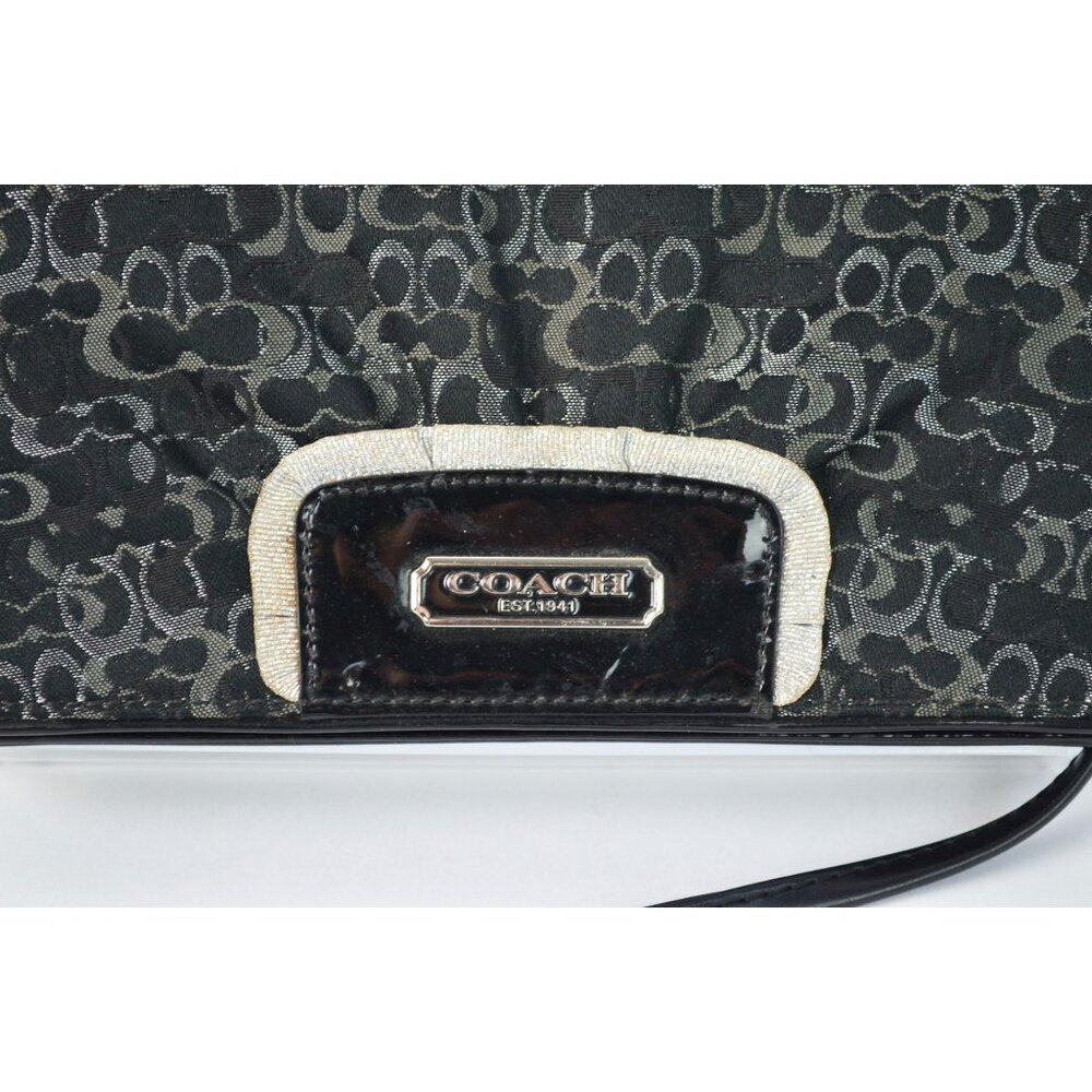 Coach Signature Clutch Wallet Black Silver Detail Crossbody Bag Removable Strap - Picture 3 of 8